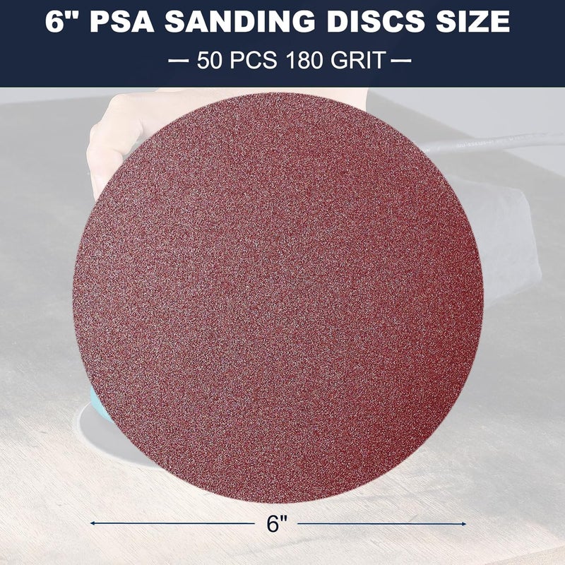SACKORANGE 50 PCS 6 Inch 180 Grit PSA Sanding Discs Self Adhesive Sticky-Back Sandpaper for 6" DA Sander Automotive Car Paint Woodworking Wood Metal Finishing - Image 2